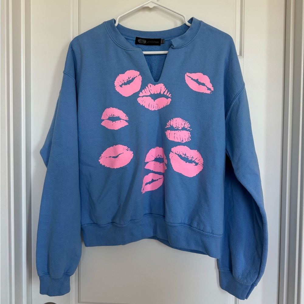 jet by john eshaya blue lips sweatshirt size small